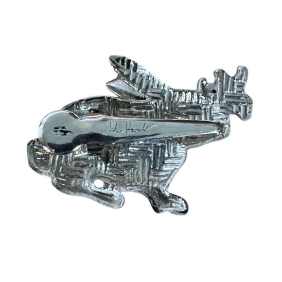 Vintage Signed JOHN HARDY Rabbit Clip Hair Tie Scarf Pin Brooch Silver Tone - Picture 2 of 3